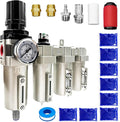 Upgraded 3/4" NPT Heavy Duty Industrial Grade 4 Stage Air Drying System, Particulate Filter, Coalescing Filter, Desiccant Dryer & Air Regulator - for Plasma Cutter, Paint Spray（Auto Drain）