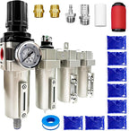Upgraded 3/4" NPT Heavy Duty Industrial Grade 4 Stage Air Drying System, Particulate Filter, Coalescing Filter, Desiccant Dryer & Air Regulator - for Plasma Cutter, Paint Spray（Auto Drain）
