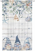 Sheer Curtains 108 Inches Long, Coastal Eucalyptus Leaf Semi Sheer Curtains Light Filtering Window Treatment, Ocean Blue Gnomes Starfish Wood Grain Privacy Voile Drapes for Living Room 52x108 Inch
