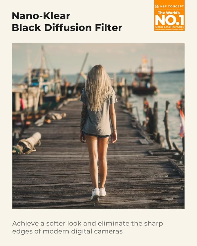K&F CONCEPT 37mm Black Diffusion 1/8 Filter, Mist Dreamy Cinematic Effect Filter for Video/Vlog/Portrait Photography K-Series