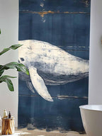 Sheer Curtains 84 Inches Long, Ocean Vintage Whale Semi Sheer Curtains Light Filtering Window Treatment, Summer Retro Wood Grain Privacy Voile Drapes for Living Room Bedroom 52x84 Inch