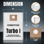 POWERTEC Turbo I, 9-20-27 Fleece Filter Bags 5PK, for Fein Dustex 25 L Wet/Dry Dust Extractor, for Fein 31345061010 Shop Vacuum Replacement Bags, Filter Bags, Dust Bags (75041)