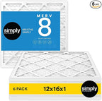 Simply 12x16x1 Air Filter, Merv 8, 6 Pack, For Home AC Furnace & HVAC (Actual Size: 11.75"x15.75"x0.75") DUST, Pet, & Allergy Control
