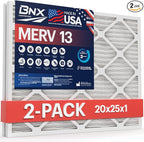 BNX TruFilter 20x25x1 MERV 13 (2-Pack) AC Furnace Air Filter - MADE IN USA - Electrostatic Pleated Air Conditioner HVAC AC Furnace Filters - Removes Pollen, Mold, Bacteria, Smoke