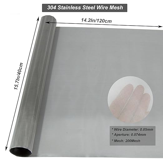 304 Stainless Steel Mesh 200Mesh, 15.7"x47.2"(40x120cm) Metal Mesh Screen, Woven Fine Wire Mesh Easy to Cut for Filter Mesh, Filtration Cloth and DIY Project