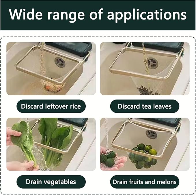 Kitchen Food Waste Filter Basket with 50Pcs Mesh Bag Collapsible Residue Filter Screen Holder Square Bracket Corner Hanging Drain Rack Sink Strainer White 2pcs