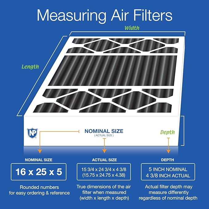 Nordic Pure 16x25x5 (Actual Size: 15 3/4 x 24 3/4 x 4 3/8) Honeywell/Lennox Replacement Odor Reduction Merv 8 Filter 4 PK