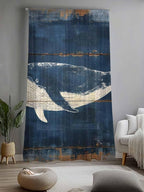 Sheer Curtains 84 Inches Long, Summer Whale Blue Semi Sheer Curtains Light Filtering Window Treatment, Coastal Ocean Vintage Wooden Grain Privacy Voile Drapes for Living Room Bedroom 52x84 Inch