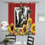 Cows Sunflowers Living Room Curtains 96 Inch Length, Window Curtains Tab Top, Spring Botanical Floral Bees Red Barn Light Filtering Window Treatments Drapes 52"x96" 2 Panel