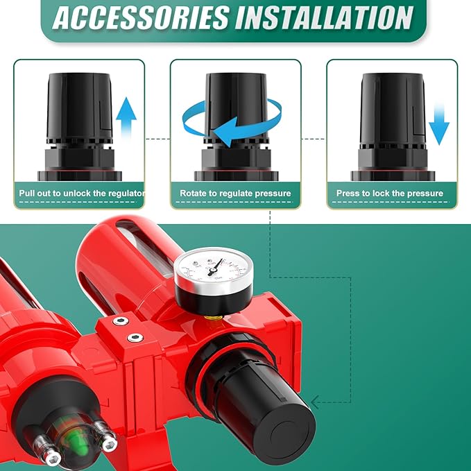 Industrial Grade Three-Stage Air Drying System, 0-150 PSI, 1/4 Inch NPT, Aluminum Alloy, with Particulate Filter, Coalescing Filter, Desiccant Dryer, and Air Regulator (Manual Drainage)
