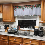 Christmas Curtain Valances for Windows, Kitchen Valance Window Treatment, Winter Xmas Balls Pine Branches Wooden Grain Light Filtering Block Curtains for Bathroom/Bedroom/Living Room 42'' x 18''