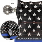 American Flag Valances for Windows, Blue Line Star Black White Stripes Wood Grain Kitchen Valance Light Filtering Rod Pocket Short Curtains for Kitchen Bathroom, 1 Panel, 56"x16"