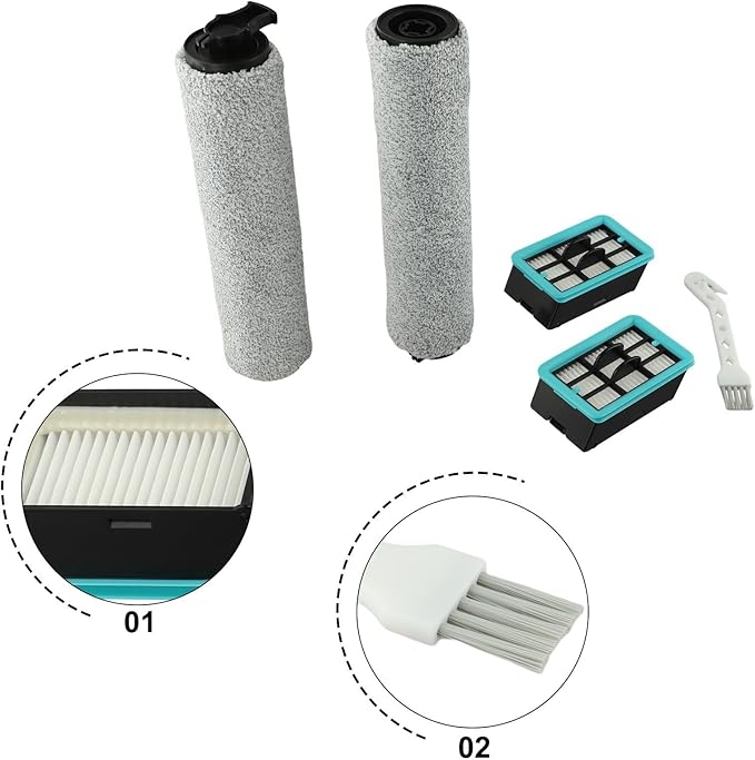Replacement Roller Brushes and Filters Compatible with for CrossWave 3831 HF2 3845 3847 3848 Wet Dry Vacuum Floor Scrubber