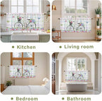 Spring Tier Curtains, Bicycles Botanical Leaves Rose Colorful Stripes Light Filtering Kitchen Curtains, 2Pcs Rod Pocket Half Window Treatments Panels for Sink Cafe Cabinet Camper 27.5x24 Inches