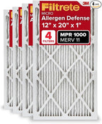Filtrete 12x20x1 AC Furnace Air Filter, MERV 11, MPR 1000, Micro Allergen Defense, 3-Month Pleated 1-Inch Electrostatic Air Cleaning Filter, 4 Pack (Actual Size 11.81x19.81x0.81 in)