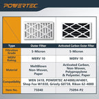 POWERTEC 5 Micron Activated Carbon Outer Air Filters for WEN 3410, POWERTEC AF4000/AF4001 & Shop Fox W1830 Air Filtration Systems for Workshop and Garage, Replacement for WEN AF9165C, 2PK (75094-P2)