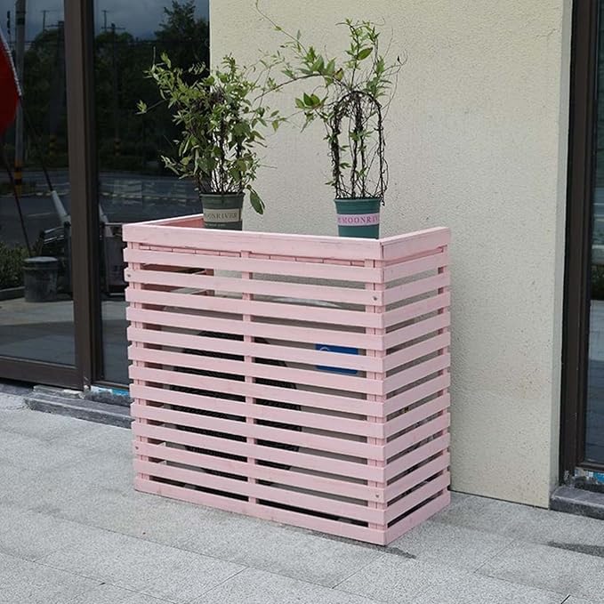 Wood Air Conditioner Fence Screen - Hide Outdoor Unit Stylishly with Tall Weatherproof Shutters Central Air Conditioner Covers (Pink L120Xw60Xh105Cm)