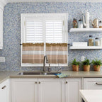 Retro Farm Wood Board Window Valance Curtains, Brown Graduality Striped Light Filtering Kitchen Valance with 3-inch Rod Pocket for Living Room Bathroom Bedroom,2 Panel,27.5x24In