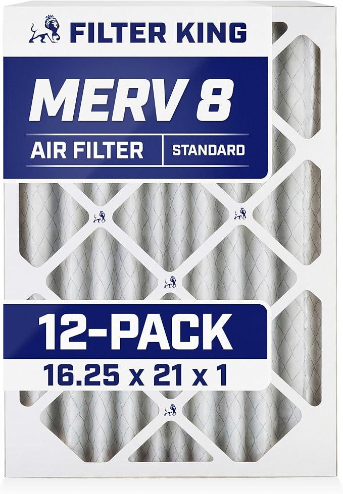 Filter King 16.25x21x1 Air Filter | 12-PACK | MERV 8 HVAC Pleated A/C Furnace Filters | MADE IN USA | Actual Size: 16.25 x 21 x .75"