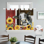 Cows Sunflowers Bedroom Curtains 63 Inch Length, Window Curtains Tab Top, Rustic Farms Barns Flowers Bees Animals Light Filtering Window Treatments Drapes 42"x63" 2 Panel