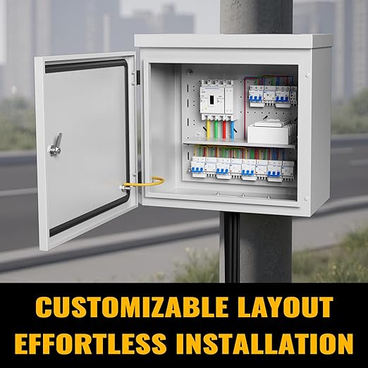Steel Electrical Box, 16"x16"x8" Steel Enclosure, IP67 Waterproof & Rust-Resistant, Outdoor/Indoor Electrical Junction Box with Mounting Plate for Wall/Pole Mount