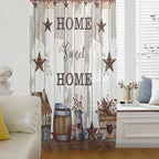 Farmhouse Sheer Curtains 96 Inch Length Retro Country Star Berry Vintage Wood Grain Chiffon Curtain for Bedroom Living Room Light Filtering Rod Pocket Window Treatments Voile Curtains Drapes