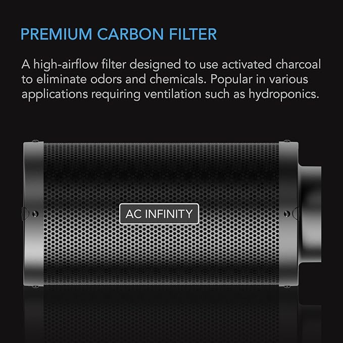 AC Infinity Air Carbon Filter 8" with Premium Australian Virgin Charcoal, for Inline Duct Fan, Odor Control, Hydroponics, Grow Rooms