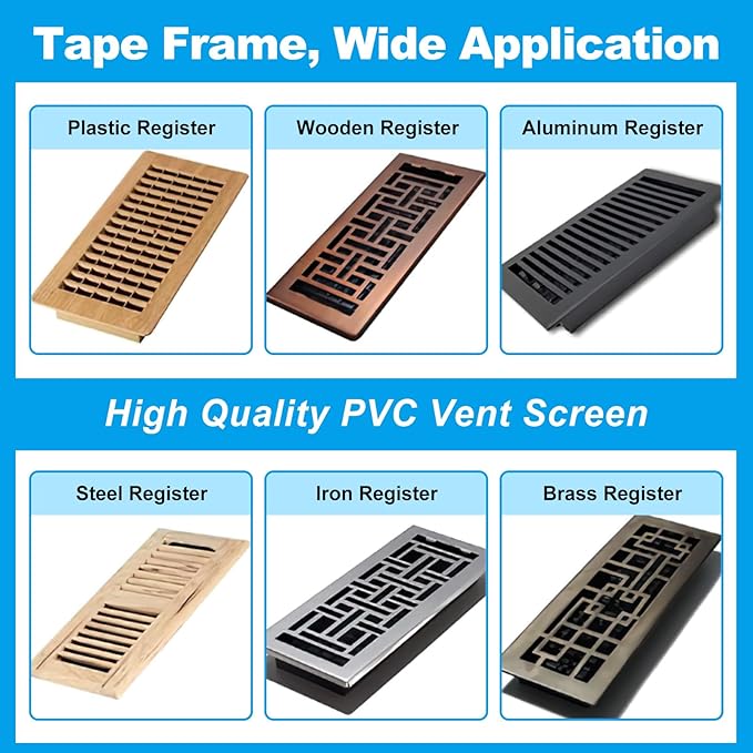 DIY Vent Cover Kit, 13.8"x11.8" Mesh Screen (4 Packs) & 16.4FT Strong Residue-Free Adhesive Tape, Bonds to Wood/Plastic & More（White）