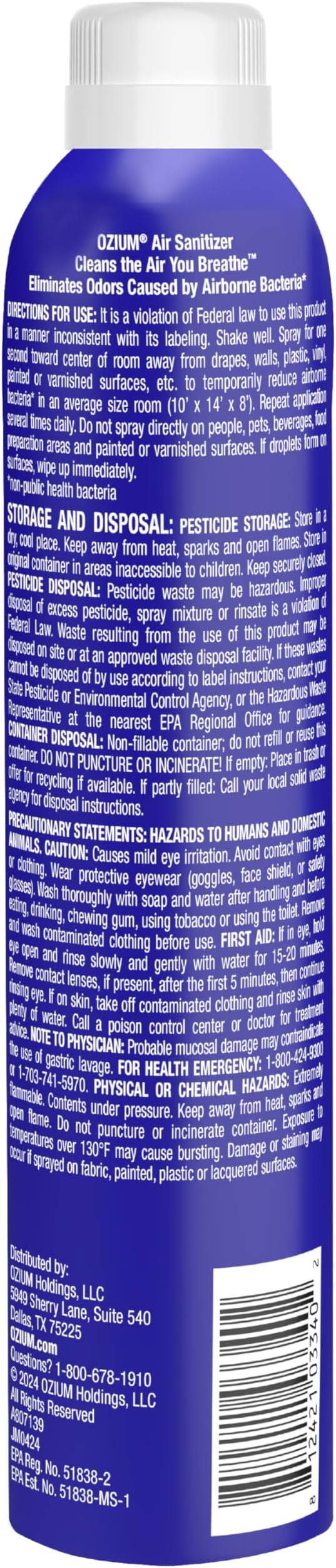 Ozium Air Sanitizer Spray - Room Odor Eliminator for Home, Car, and Office - Country Fresh Air Cleaner - 8 oz Can - 6 Pack