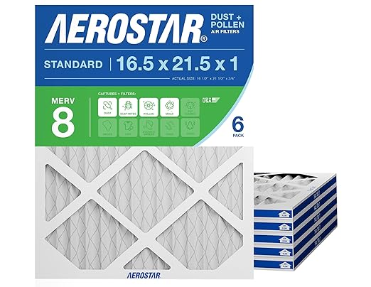 Aerostar 16.5x21.5x1 MERV 8 - 6 Count - High Efficiency Pleated HVAC, Furnace & Air Conditioner Filters - Removes Dust, Lint, Mold & Allergy-Causing Pollen