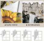 Yellow Sunflowers Swag Valances for Windows, Farmhouse Cow Barn Doors Floral Butterfly Rod Pocket Kitchen Curtains Valance, Kitchen Window Curtains Swag for Cafe Living Room, 2 Panels, 36x45 inch