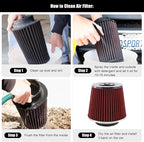 RYANSTAR RACING 83mm 3.25" High Flow Round Tapered Cone Closed-Top Washable Clamp-On Dry Air Filter
