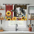 Cows Sunflowers Bedroom Curtains 63 Inch Length, Window Curtains Tab Top, Rustic Farms Barns Flowers Bees Animals Light Filtering Window Treatments Drapes 42"x63" 2 Panel