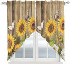 Farmhouse Sunflowers Swag Valances for Windows, Rustic Floral Buttterfly Wood Board Brown Rod Pocket Kitchen Curtains Valance, Small Window Curtains Swag for Cafe Living Room, 2 Panels, 28x36 inch