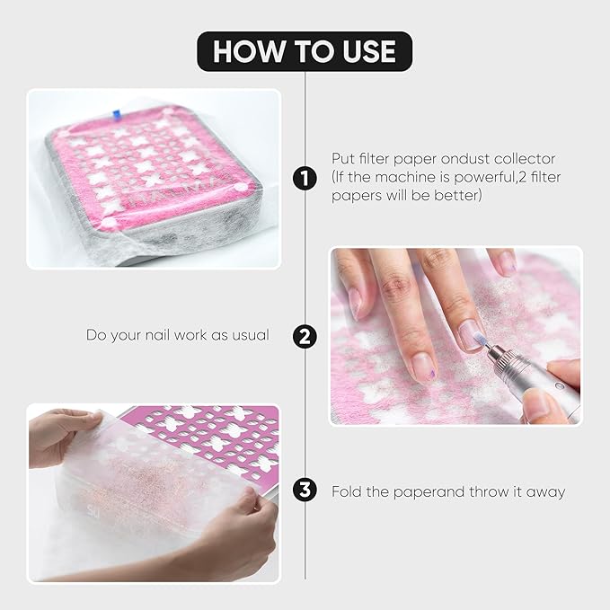 200 Sheets Nail Dust Collector Filter Paper, Disposable Nail Dust Filters for Most Finger Dust Collector Machine, Nail Vacuum for Fingernail Salon Spa Tech Supplies & Accessories (Pink, M)