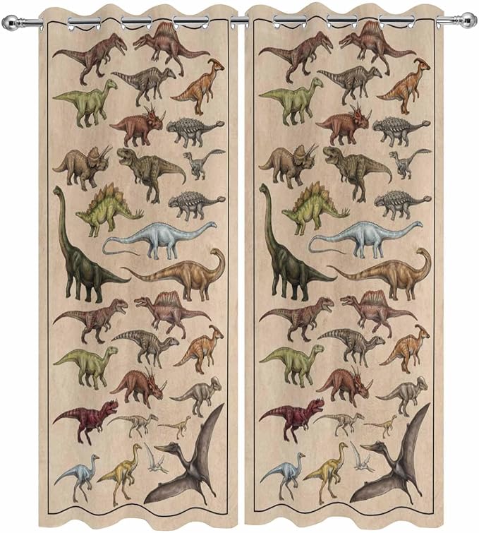 Vintage Outdoor Curtains for Patio Dinosaurs Biographies Retro Waterproof Outside Curtains with Grommet Top Weatherproof Curtain for Cabana Pergola Gazebo, 2 Pack, 54" W x 84" L