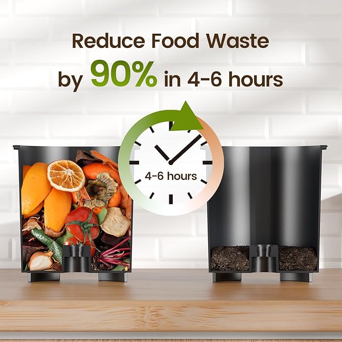 TOPZEE Electric Compost Bin for Kitchen - 3L Countertop Composter with Odorless Auto-Cleaning, Turns Food Waste to Fertilizer in 4 Hours, for Indoor Home Use, White