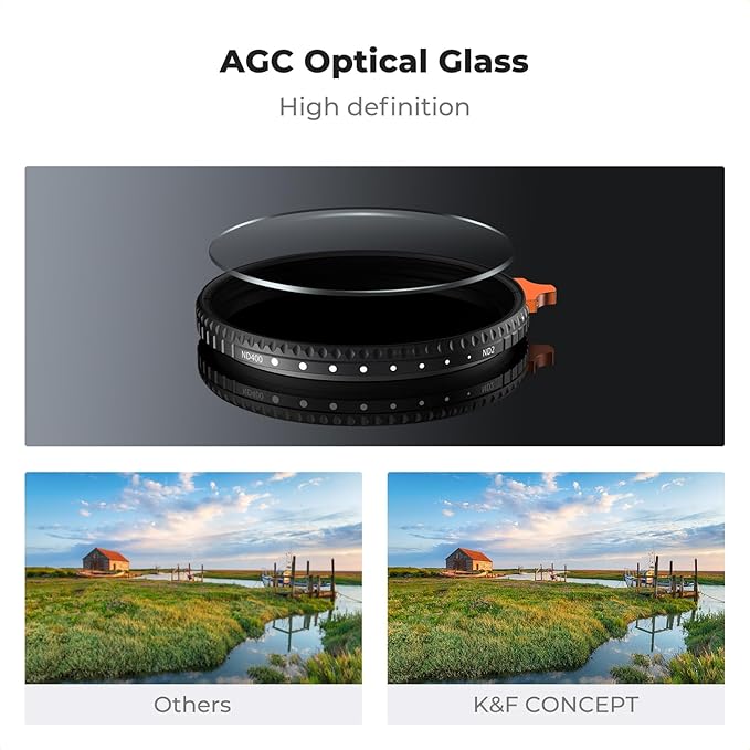 K&F CONCEPT 72mm Ultra-Low Reflectivity Putter Variable ND Filter ND2-ND400 (1-9 Stops) 28 Multi-Layer Coatings AGC Glass Adjustable Neutral Density Camera Lens Filter (Nano-X Series)