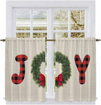 Red Green Christmas Kitchen Curtains 45 Inch Long 2 Panel Set, Rod Pocket Window Treatment, Farmhouse Xmas Botanical Winter Light Filtering Panels Short Drapes for Bathroom Camper 42"W x 45"L