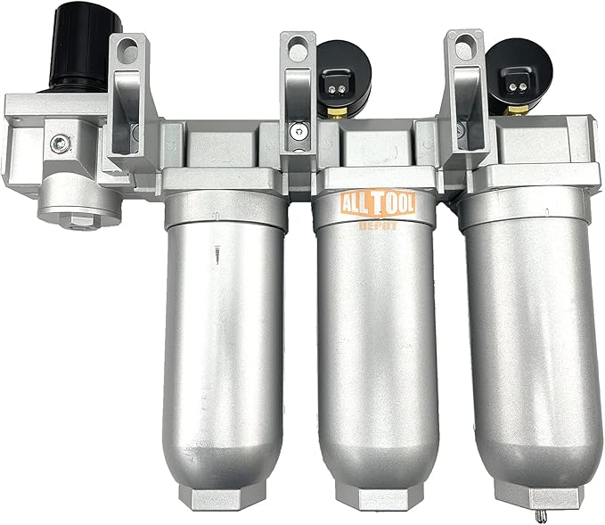 1" NPT SUPER DUTY Industrial Grade 4 Stages Filter Coalescing Desiccant Dryer Regulator System For Compressed Air Lines, Metal Bowls, Great For Paint Spray And Plasma Cutter (MANUAL DRAIN)