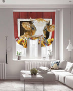 Tie Up Curtains for Windows, Cows Sunflowers Adjustable Balloon Nature Linen Textured Kitchen Curtain, Spring Floral Bees Farmhouse Barn Blackout Curtains for Living Room, 46 x 63 Inches