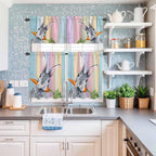 Easter Kitchen Curtain Set, Spring Grey Rabbit Carrots Colorful Wooden Plank Window Valance and Tiers 36" Length, Light Filtering Short Curtains Valance for Cafe Bathroom Bedroom 54"x18"