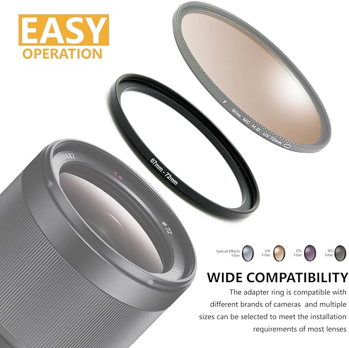 40.5mm to 37mm Step-up Adapter Rings Filter Adapter Black Metal Step Down Filter Ring Adapter Compatible with All Brand UV CPL ND Camera Lens Filter Stepping Rings (40.5mm-37mm)