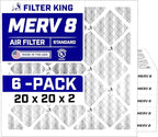 Filter King 20x20x2 Air Filter | 6-PACK | MERV 8 HVAC Pleated A/C Furnace Filters | MADE IN USA | Actual Size: 19.5 x 19.5 x 1.75"
