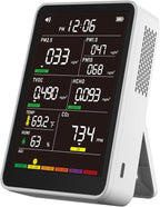 Professional Indoor Air Quality Monitor with AQI, Portable Real-Time Detector for Home Cars Plants and Pets (White)
