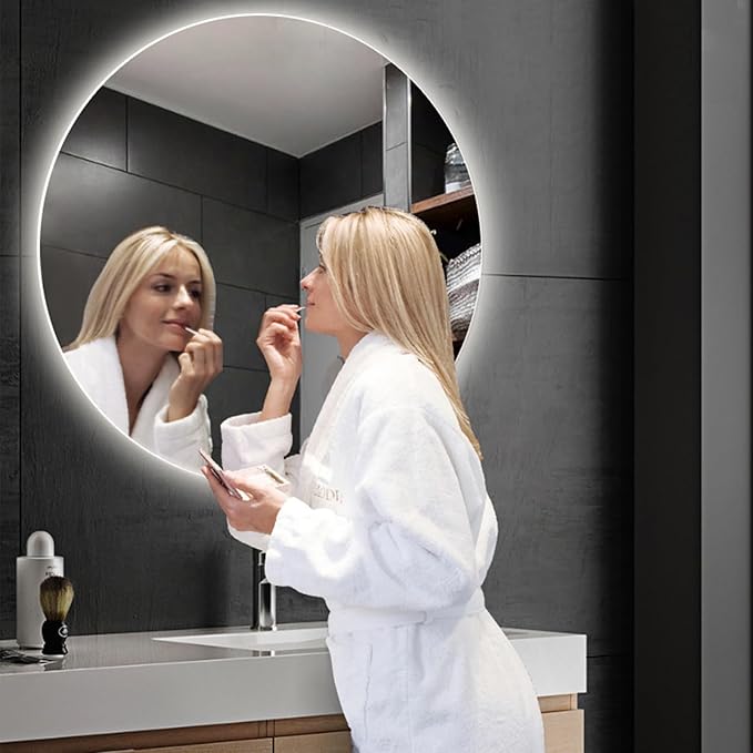 Bathroom Mirror with 3 Colour LED Lights, Lighted Bathroom Makeup Wall Mounted Mirror with Demister Pad, Touch Switch Mirror for Entryway, Bathroom, Vanity(43.3"/110cm)
