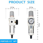 XingNEeng 1/2" NPT Compressed Air Filter Regulator Combo Piggyback, Water/Oil Trap Separator with Pressure Gauge(0-150 psi), Auto Drain, Poly Bowl, 5 Micron Brass Element, Metal Bracket