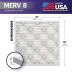 BNX TruFilter 12x12x1 Air Filter MERV 8 (6-Pack) - MADE IN USA – Dust & Pet Defense Pleated Air Conditioner HVAC AC Furnace Filters for Dust, Pet, Mold, Pollen MPR 600 – 700 & FPR 5