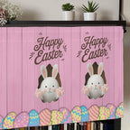 Pink Easter Curtain Valances for Windows, Kitchen Valance Window Treatment, Easter Bunny Eggs Spring Cartoon Farmhouse Wood Grain Light Filter Block Curtains for Bathroom/Bedroom/Living Room 42''x18''