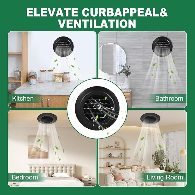 Soffit Vents 4 Inch, Round Exhaust Air Vent Cover with Built-in Fly Screen for Bathroom Kithchen Office Home, Black 1P 100mm